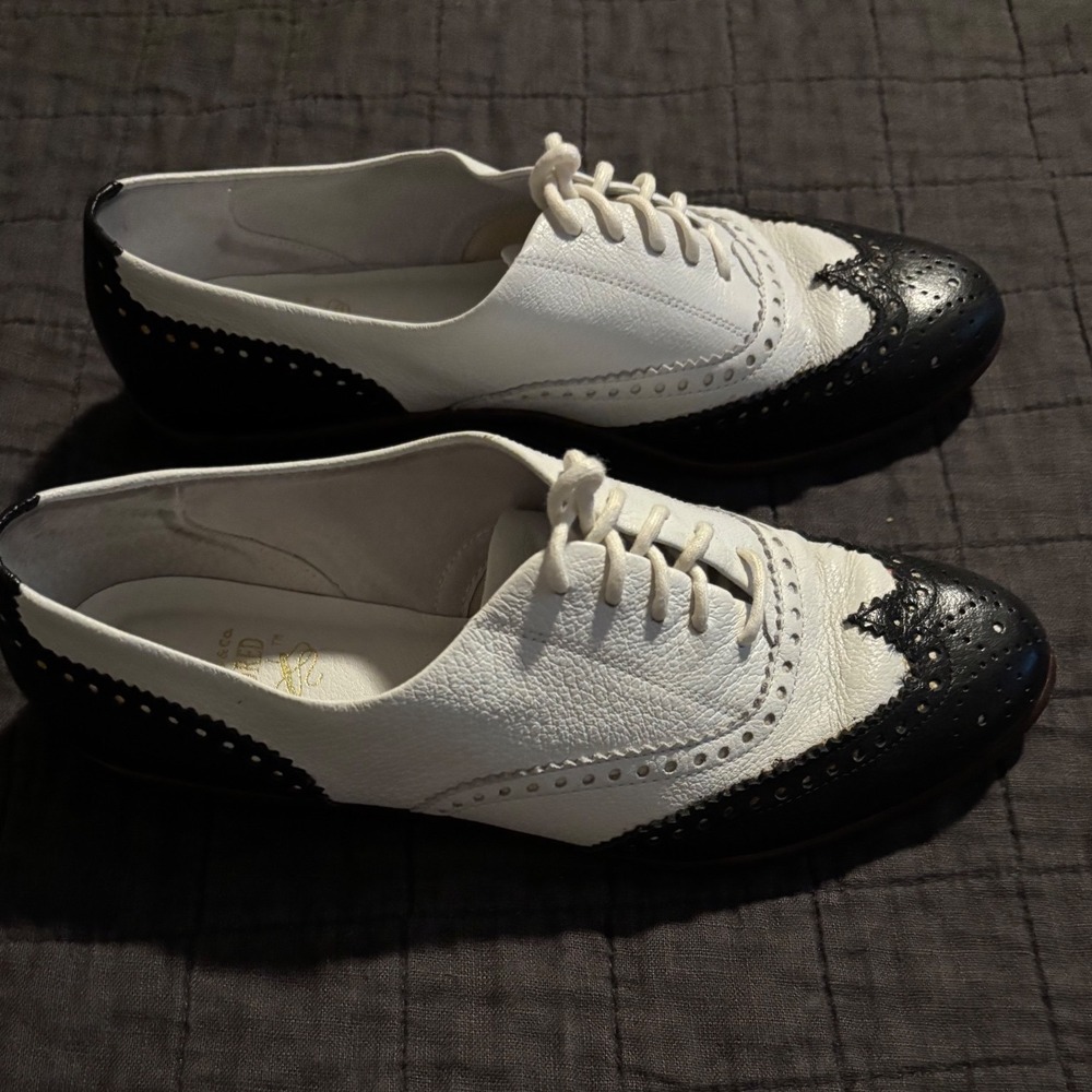 GH Bass Tailored Aria II Leather Spectator Oxfords Black White Wingtip 6M